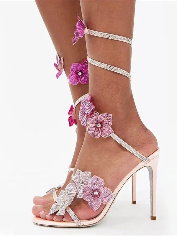 Fairycore Floral Rhinestone Heels