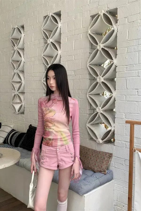 Fairycore Floral Ruffled Cuff Top