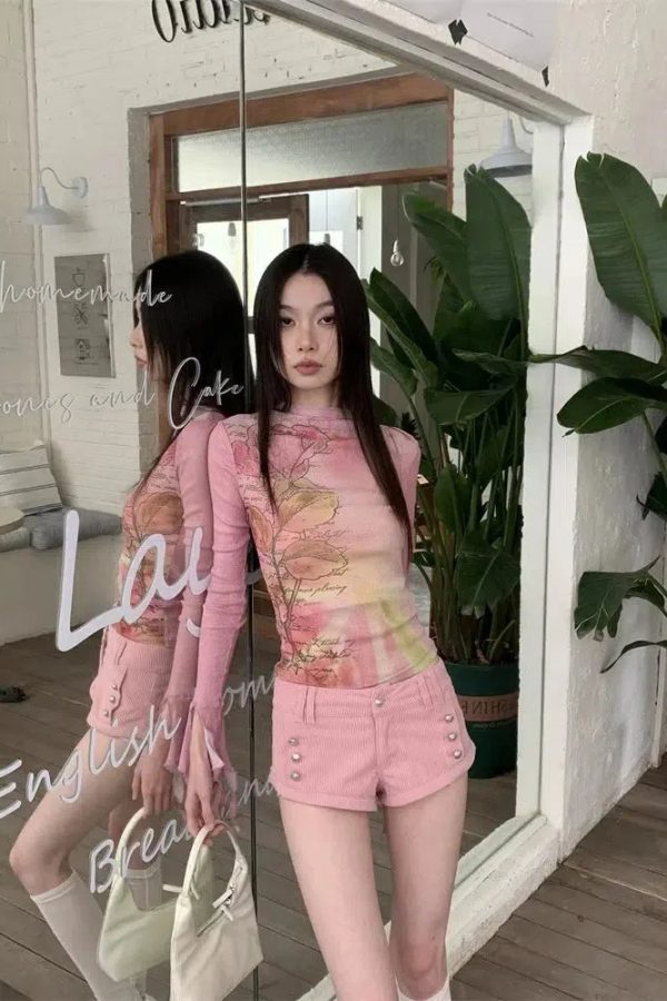 Fairycore Floral Ruffled Cuff Top