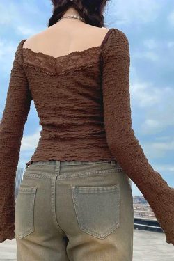 Fairycore Lace Detailed Shirred Top