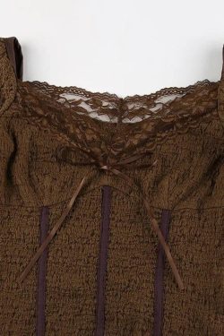 Fairycore Lace Detailed Shirred Top