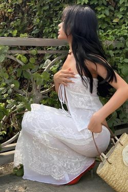 Fairycore Lace Strapless Top & Maxi Skirt Two Piece Set