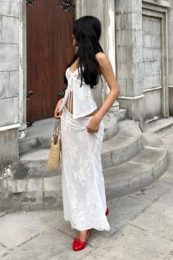 Fairycore Lace Strapless Top & Maxi Skirt Two Piece Set