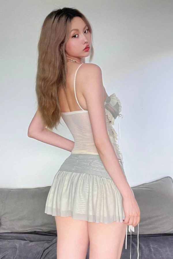 Fairycore Mesh Ruffled Top & Mini Skirt Two Piece Set