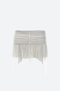 Fairycore Mesh Ruffled Top & Mini Skirt Two Piece Set