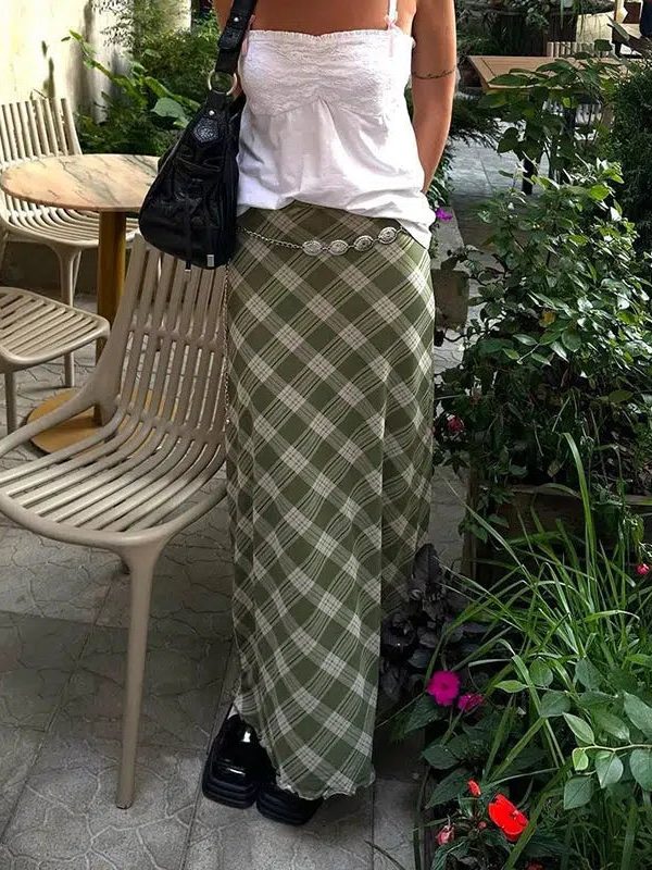 Fairycore Plaid Maxi Skirt