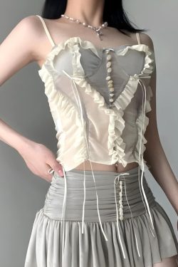 Fairycore Ruffled Mesh Corset Top