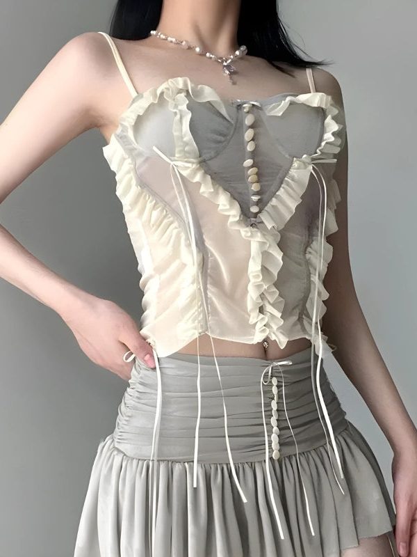 Fairycore Ruffled Mesh Corset Top