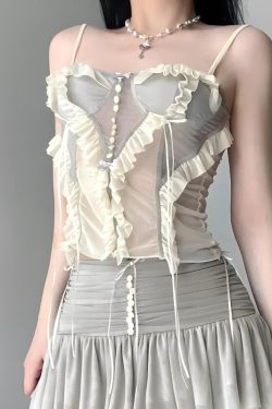 Fairycore Ruffled Mesh Corset Top