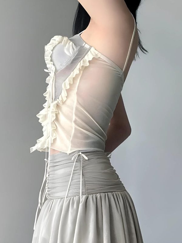 Fairycore Ruffled Mesh Corset Top
