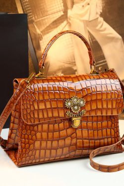 Fashion Alligator Pattern Durable Faux Leather Satchel Handbag