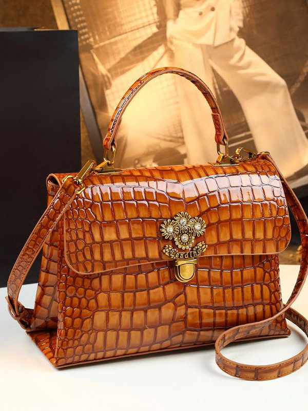 Fashion Alligator Pattern Durable Faux Leather Satchel Handbag