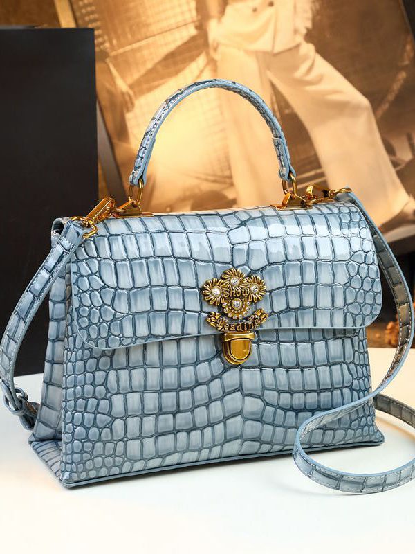 Fashion Alligator Pattern Durable Faux Leather Satchel Handbag