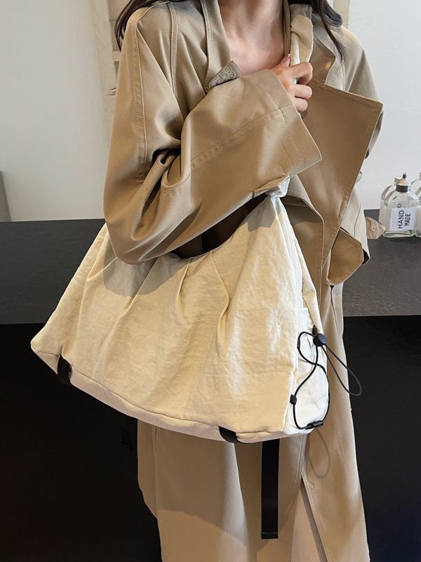 Fashion Beige Drawstring Solid Durable Nylon Messenger Bag