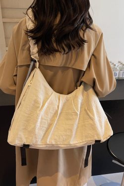 Fashion Beige Drawstring Solid Durable Nylon Messenger Bag