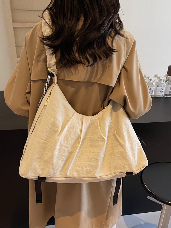 Fashion Beige Drawstring Solid Durable Nylon Messenger Bag