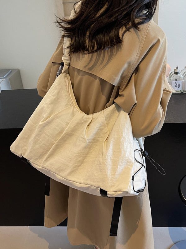 Fashion Beige Drawstring Solid Durable Nylon Messenger Bag