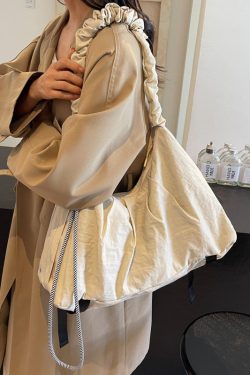 Fashion Beige Drawstring Solid Durable Nylon Messenger Bag