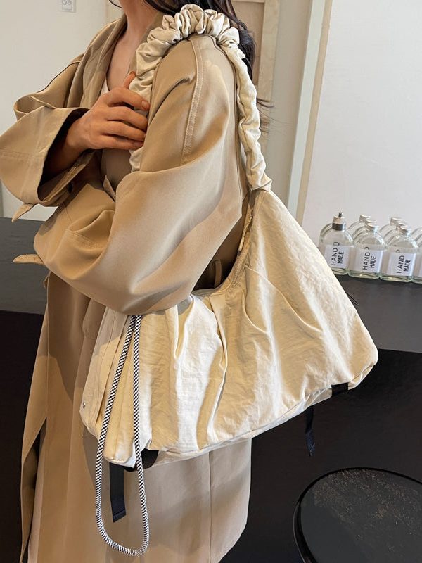 Fashion Beige Drawstring Solid Durable Nylon Messenger Bag