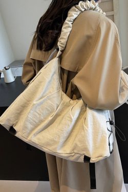 Fashion Beige Drawstring Solid Durable Nylon Messenger Bag