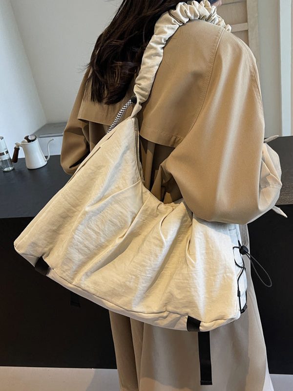 Fashion Beige Drawstring Solid Durable Nylon Messenger Bag