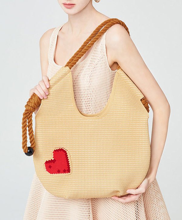 Fashion Beige Solid Durable Patchwork Love Woven Shoulder Bags