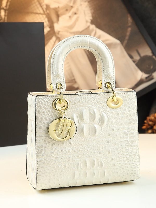 Fashion Black Alligator Pattern Solid Durable Faux Leather Tote Handbag