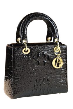 Fashion Black Alligator Pattern Solid Durable Faux Leather Tote Handbag