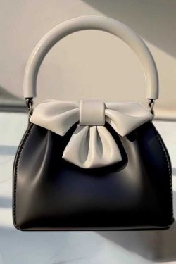 Fashion Black Bow Patchwork Faux Leather Tote Handbag