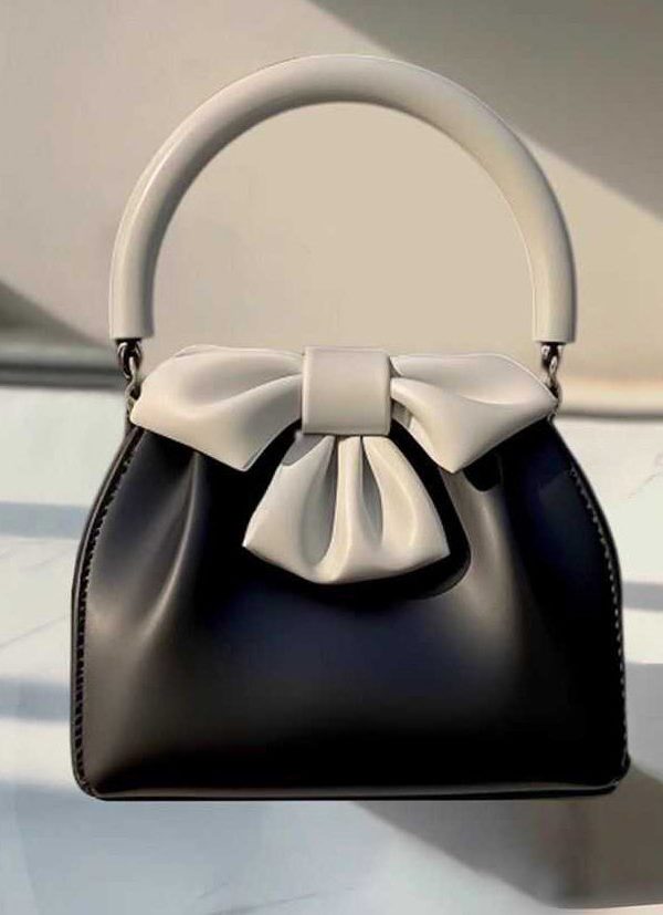 Fashion Black Bow Patchwork Faux Leather Tote Handbag