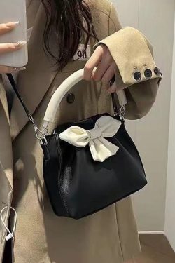 Fashion Black Bow Patchwork Faux Leather Tote Handbag