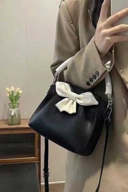 Fashion Black Bow Patchwork Faux Leather Tote Handbag