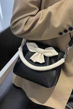 Fashion Black Bow Patchwork Faux Leather Tote Handbag