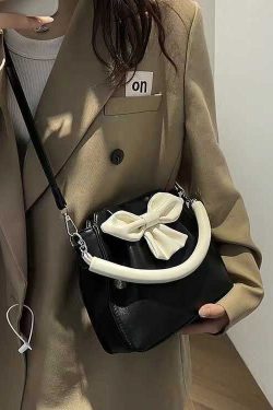 Fashion Black Bow Patchwork Faux Leather Tote Handbag