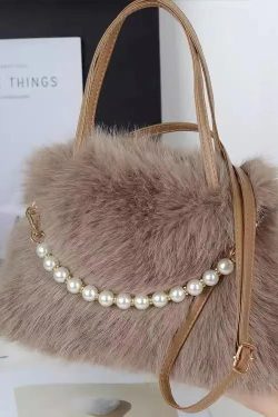 Fashion Black Faux Fur Bead Versatile Tote Handbag