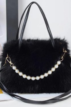 Fashion Black Faux Fur Bead Versatile Tote Handbag