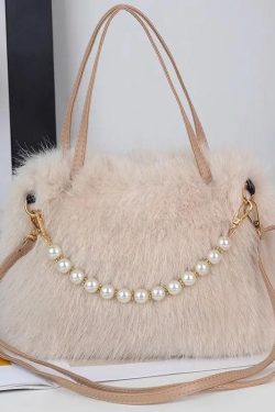 Fashion Black Faux Fur Bead Versatile Tote Handbag