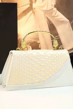 Fashion Black Gold Embossed Calf Leather Tote Handbag