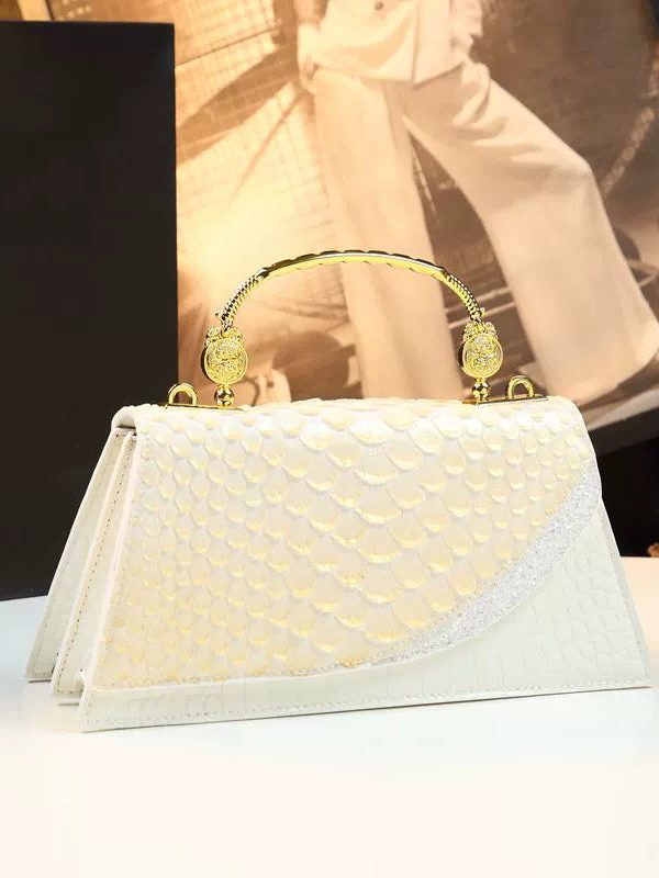 Fashion Black Gold Embossed Calf Leather Tote Handbag