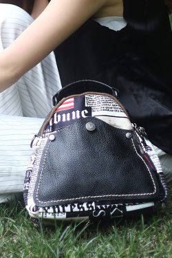 Fashion Black Graphic Cotton Patchwork Calf Leather Satchel Bag Handbag