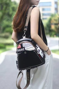 Fashion Black Graphic Cotton Patchwork Calf Leather Satchel Bag Handbag