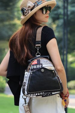 Fashion Black Graphic Cotton Patchwork Calf Leather Satchel Bag Handbag