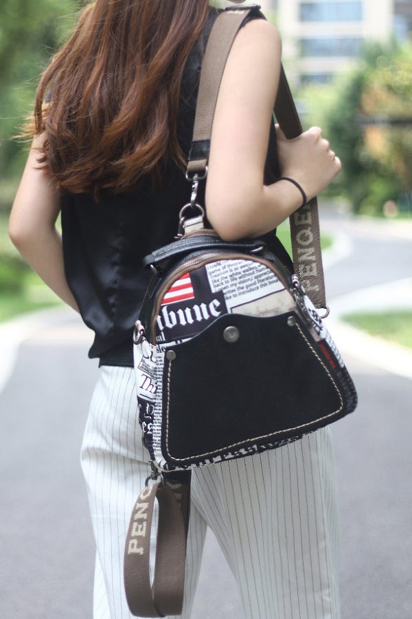 Fashion Black Graphic Cotton Patchwork Calf Leather Satchel Bag Handbag