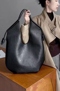 Fashion Black Large Capacity Faux Leather Satchel Handbag