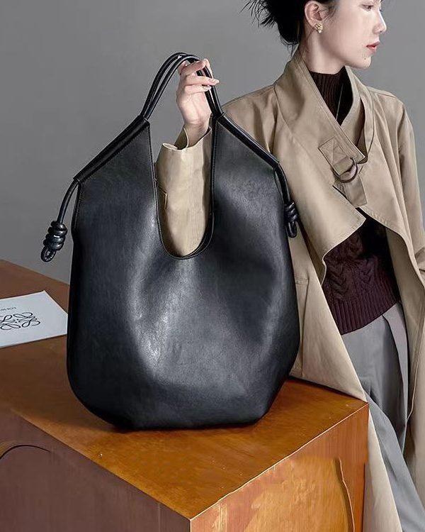 Fashion Black Large Capacity Faux Leather Satchel Handbag