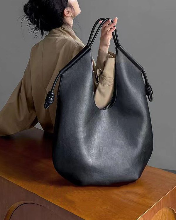 Fashion Black Large Capacity Faux Leather Satchel Handbag