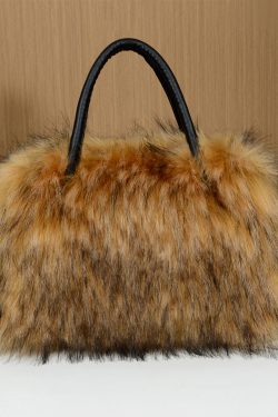 Fashion Black Large Capacity Raccoon Hair Tote Handbag