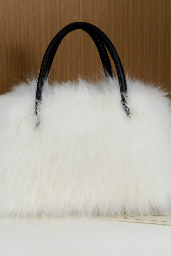 Fashion Black Large Capacity Raccoon Hair Tote Handbag