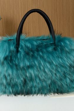 Fashion Black Large Capacity Raccoon Hair Tote Handbag