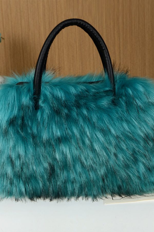 Fashion Black Large Capacity Raccoon Hair Tote Handbag